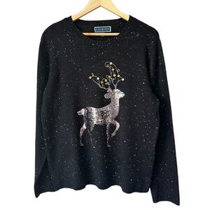 Karen Scott Women's Embellished Reindeer Sparkle Sweater, Large